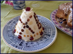 Pascha dessert with Colomba Pasquale bread